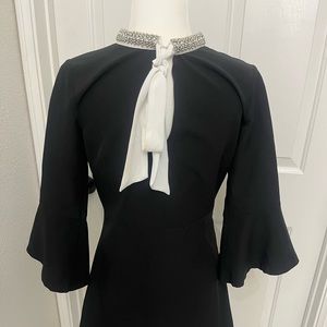 Zara black dress with rhinestone neck finish.